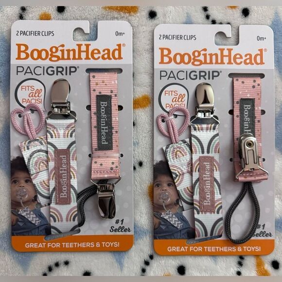 BooginHead 2~2pk PaciGrip Pacifier Clip Pink and Gray- New - Picture 1 of 3